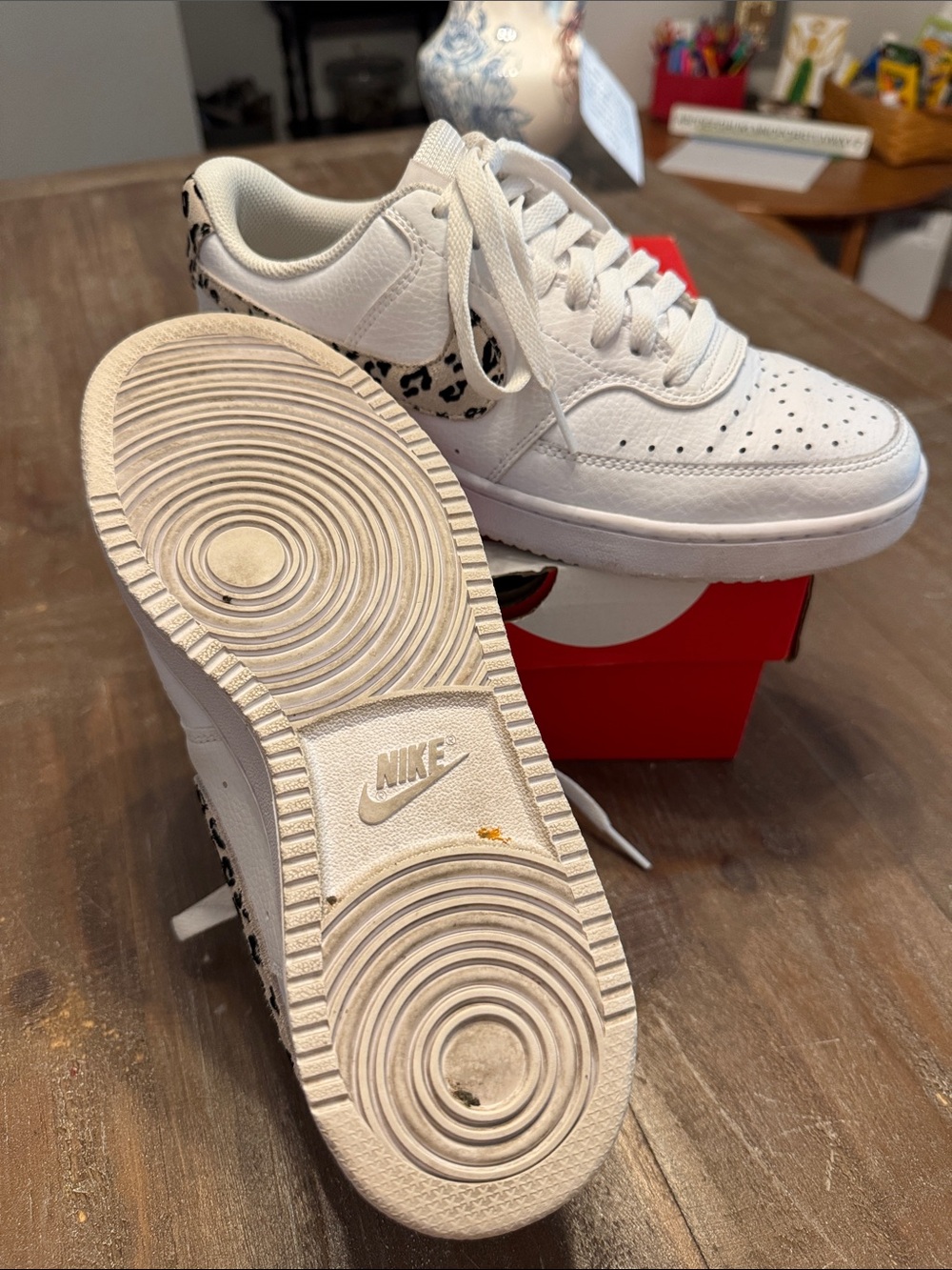 Nike White Sneakers with Leopard Print Swoosh Court Vision low top - Picture 3 of 3